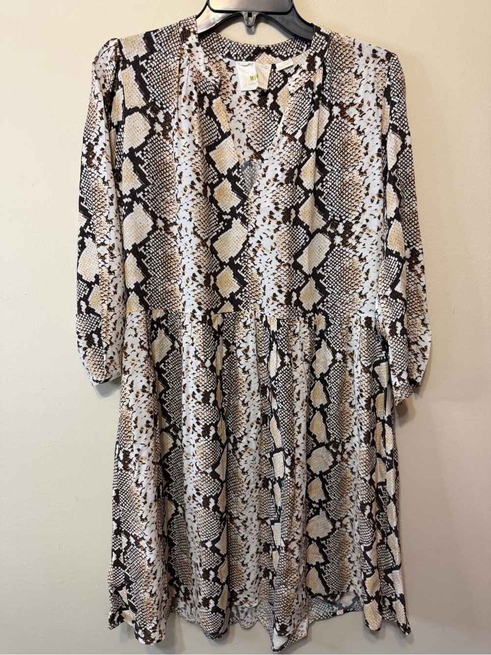 Maeve Snake-Print Tiered Mini Dress in Beige, Black and Cream